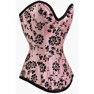 Pink Black Textured Floral Corset Set - NEW